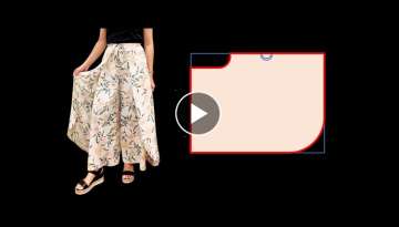 Very easy ⭐ Wrap Palazzo Pants Cutting and Sewing | Wrap culottes trousers sewing tutorial